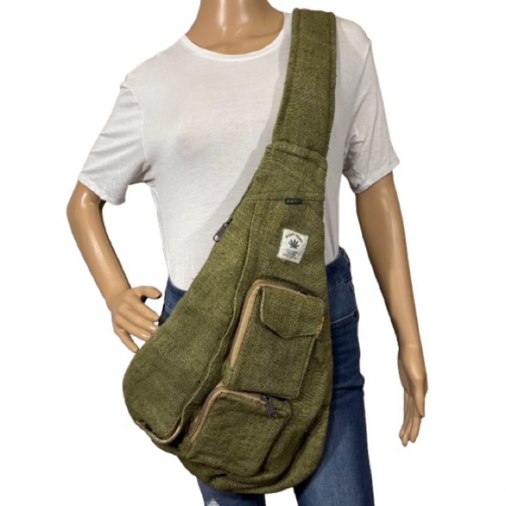 Green Hemp Sling Messenger Bag - Unbranded